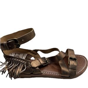Sigerson Morrison Sz‎ 8.5 Fringe Bronze Metallic  Sandals Ankle Wrap Boho NIB